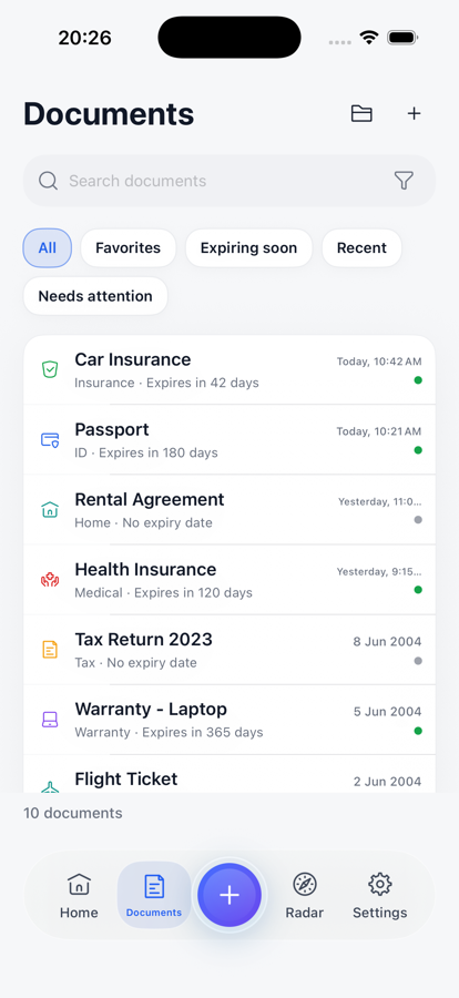 HomeVault document library on iPhone